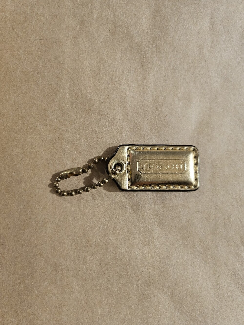 Coach Metallic Gold Leather Mini Tag Keychain with Ball Chain